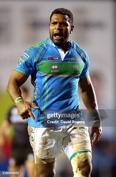 Manoa Vosawai of Treviso looks on during the Heineken Cup match between Leicester Tigers and Treviso at Welford Road on December 9, 2012 in...