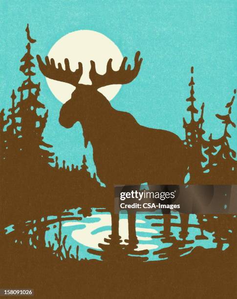 silhouette of a moose - moose-silhouette stock illustrations