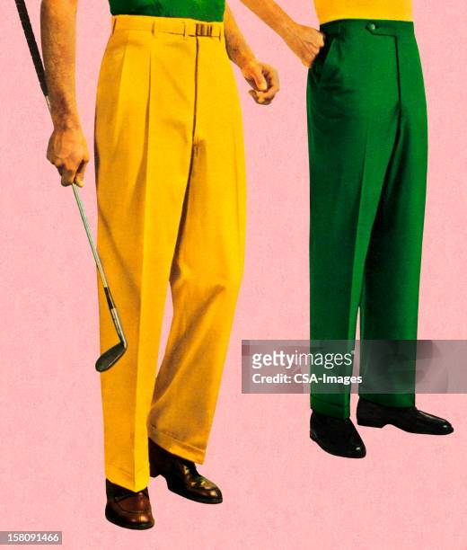 männer in grün und gold-freizeithosen - legs apart stock-grafiken, -clipart, -cartoons und -symbole