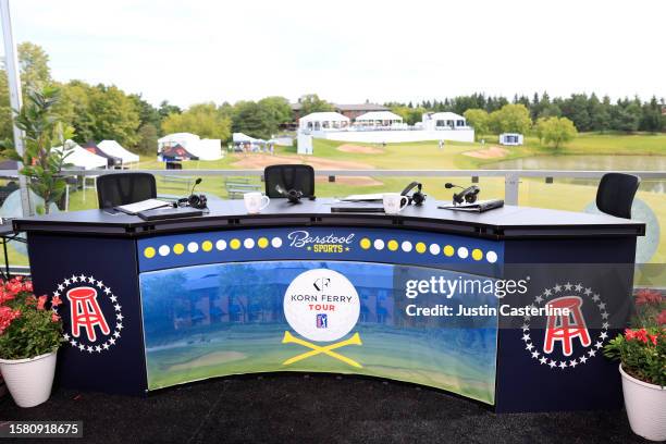 General view of the BarStool commentator booth during the second round of the NV5 Invitational presented by Old National Bank at The Glen Club on...