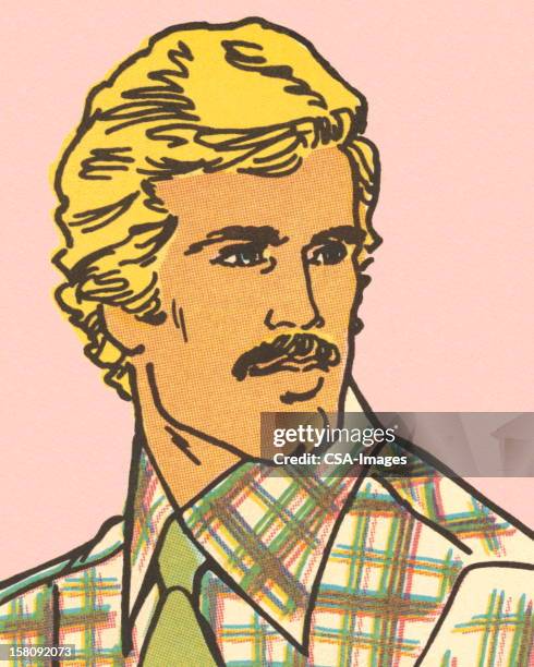 blonde man with mustache - checked shirt stock illustrations