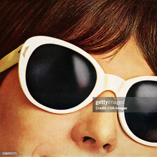 woman wearing sunglasses - hair close up stock illustrations