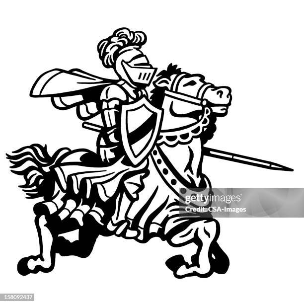 knight on horse jousting - jousting stock illustrations