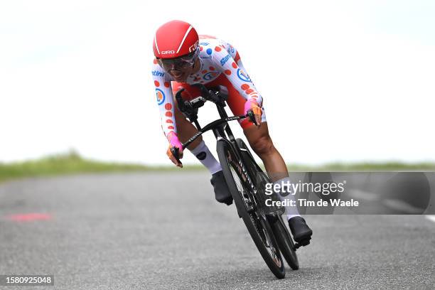 Katarzyna Niewiadoma of Poland and Team Canyon//SRAM Racing - Polka dot Mountain Jersey sprints during the 2nd Tour de France Femmes 2023, Stage 8 a...