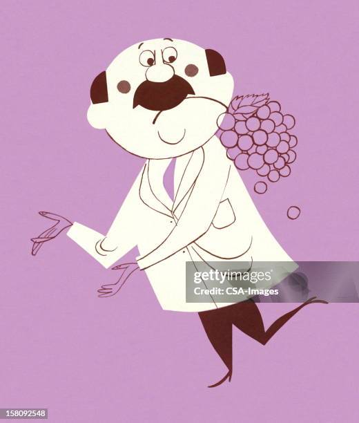 man gesturing with grapes in his mouth - carrying in mouth stock illustrations