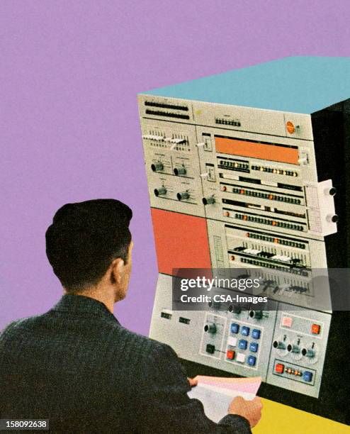 man working at machine - control room stock illustrations