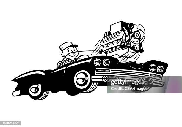 stockillustraties, clipart, cartoons en iconen met man driving souped-up car - customized car