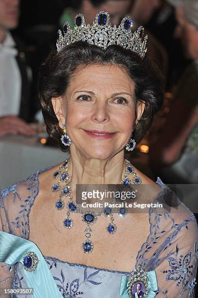 Queen Silvia of Sweden attends the Nobel Banquet after the 2012 Nobel Peace Prize Ceremony at Town Hall on December 10, 2012 in Stockholm, Sweden.