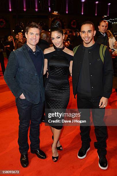 Tom Cruise, Nicole Scherzinger and Lewis Hamilton attend the world premiere of "Jack Reacher" at The Odeon Leicester Square on December 10, 2012 in...