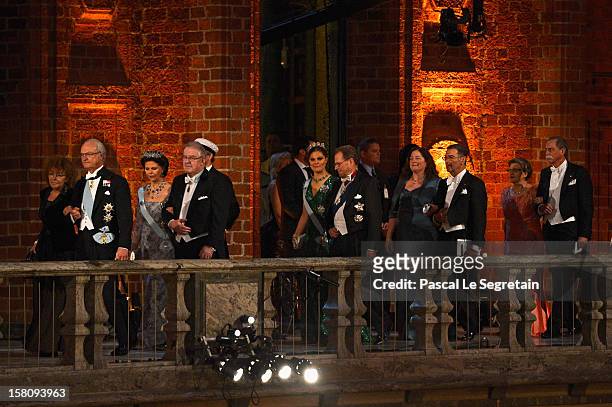 Guest, King Carl XVI Gustaf of Sweden, Queen Silvia of Sweden, Marcus Storch, Chairman of the Board of the Nobel Foundation, Crown Princess Victoria...