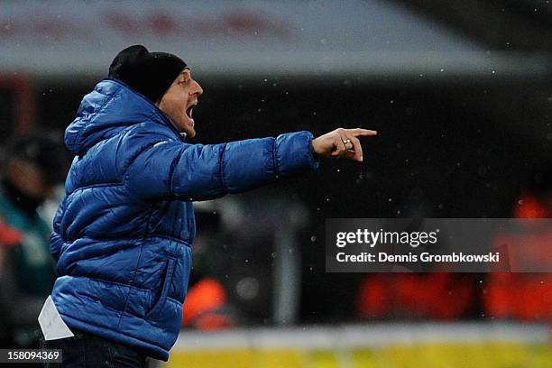 Head coach Thorsten Lieberknecht of Braunschweig reacts during the Bundesliga match between 1. FC Koeln and Eintracht Braunschweig at...