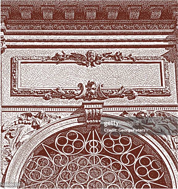 church facade with cherubs and angels - cherub statue stock illustrations