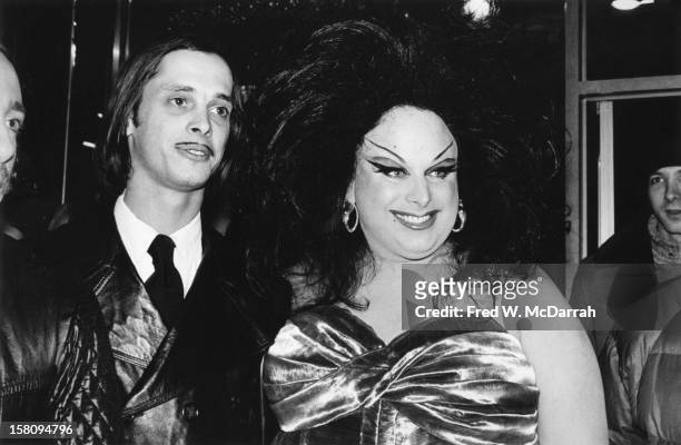 American film director John Waters and drag queen actor Divine attend the theatrical premiere of their film 'Female Trouble,' New York, New York,...
