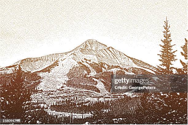 mountain peak - scratchboard stock illustrations