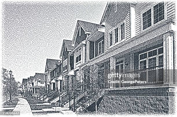 row of town houses - suburban sidewalk stock illustrations