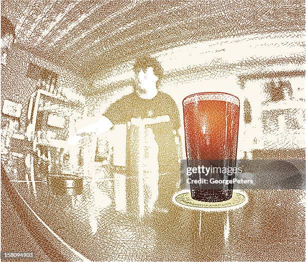 glass of beer on bar - bar wide angle stock illustrations