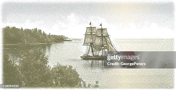 tall ship - brigantine wilderness area stock illustrations