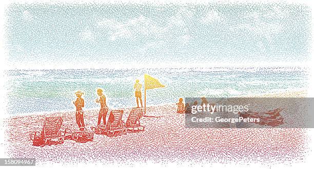 sonnenbaden am strand - caribbean sea stock-grafiken, -clipart, -cartoons und -symbole