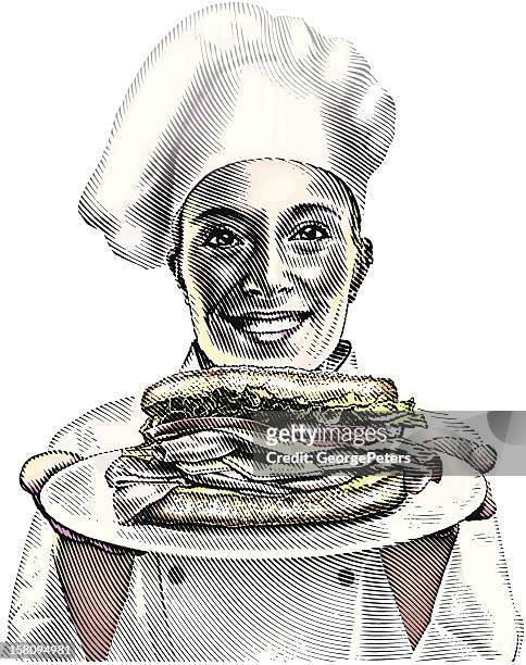 stockillustraties, clipart, cartoons en iconen met chef and sandwich - deli sandwich