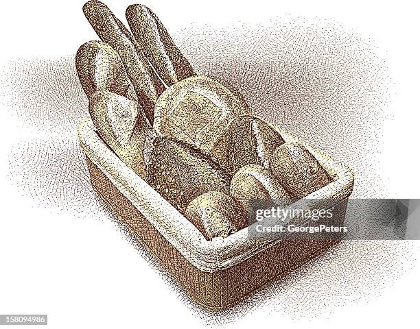 basket of artisan breads - panini stock illustrations