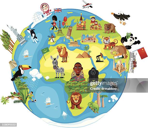 cartoon map of world - madagascar forest stock illustrations