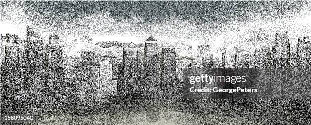 ilustraciones, imágenes clip art, dibujos animados e iconos de stock de paisaje urbano - puntillismo