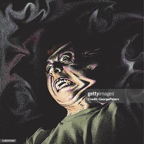hellish ghoul - man looking scared stock illustrations