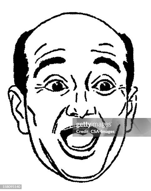 illustrazioni stock, clip art, cartoni animati e icone di tendenza di uomo calvo con la bocca aperta - bald man