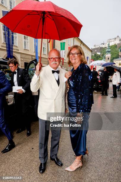 German politician Peter Gauweiler and his wife Eva Gauweiler attend the MacBeth Premiere during Salzburg Festival 2023 on July 29, 2023 in Salzburg,...