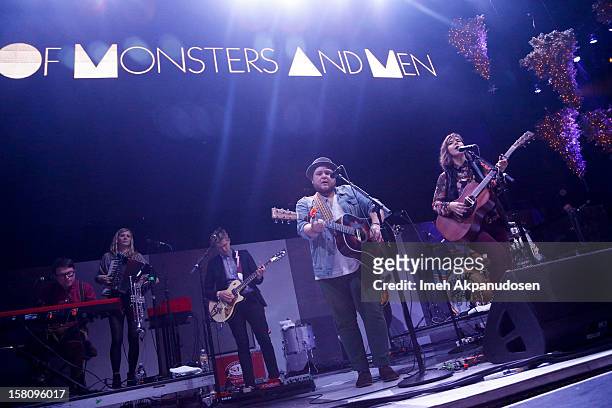 Of Monsters and Men performs onstage at the 23rd Annual KROQ Almost Acoustic Christmas at Gibson Amphitheatre on December 9, 2012 in Universal City,...