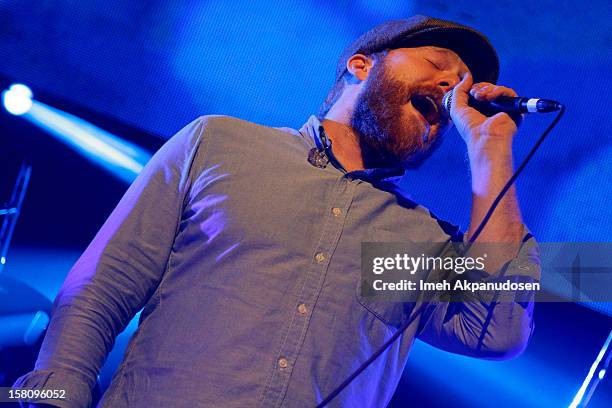 Singer/songwriter Alex Clare performs onstage at the 23rd Annual KROQ Almost Acoustic Christmas at Gibson Amphitheatre on December 9, 2012 in...