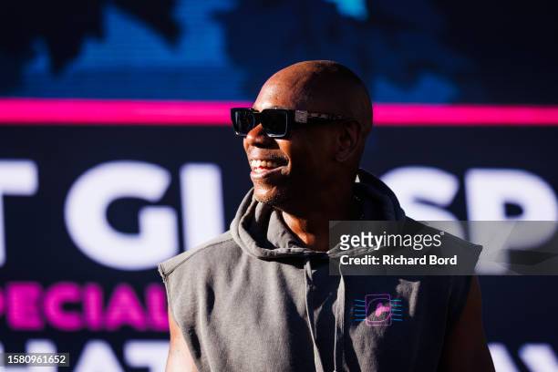 Dave Chappelle speaks on the Black Radio stage at the Blue Note Jazz Festival at Silverado Resort and Spa on July 29, 2023 in Napa, California.