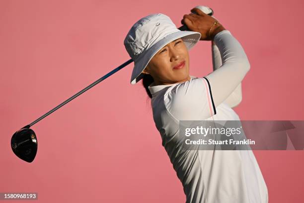 Amy Yang of South Korea tees off on the 1st hole during the Final Round of the Amundi Evian Championship at Evian Resort Golf Club on July 30, 2023...