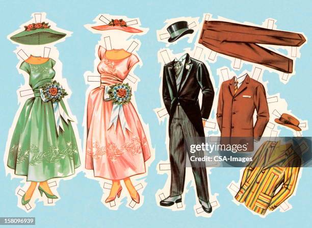 paper doll clothes - paper doll clothes stock illustrations