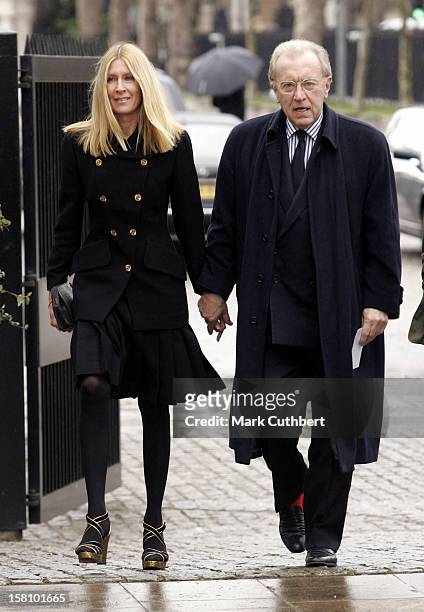 David Frost & Wife Lady Carina Attend A Memorial Service For Lord Lichfield At Wellington Barracks, London. .