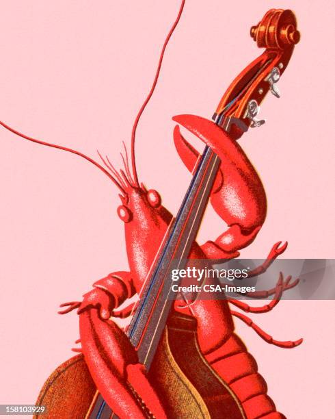 bildbanksillustrationer, clip art samt tecknat material och ikoner med lobster playing an upright bass - bass player