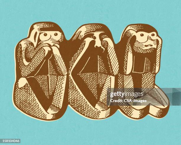 evil 3 monkies - speak no evil stock illustrations