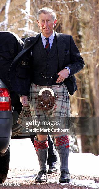 The Prince Of Wales & Duchess Of Cornwall Attend A Service At Crathie Church On Their First Wedding Anniversary. .