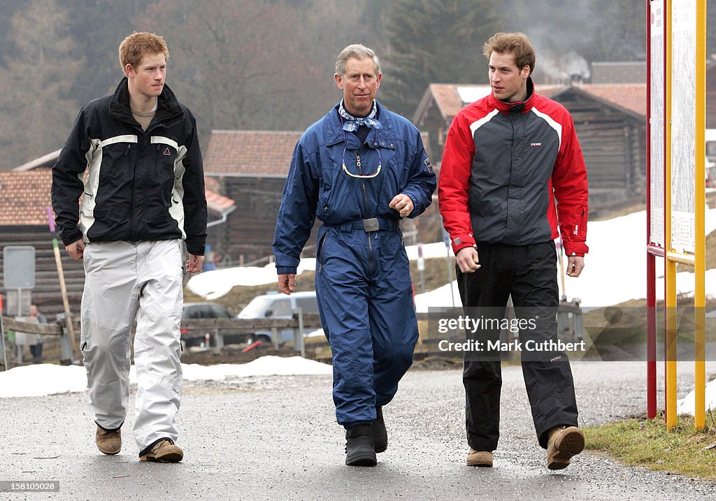 The Prince Of Wales, Prince William & Prince Harry Attend A Photocall In Klosters