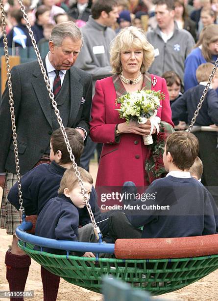The Prince Of Wales & The Duchess Of Cornwall Open The New Play-Park At Monaltrie Park In Ballater, Scotland. .