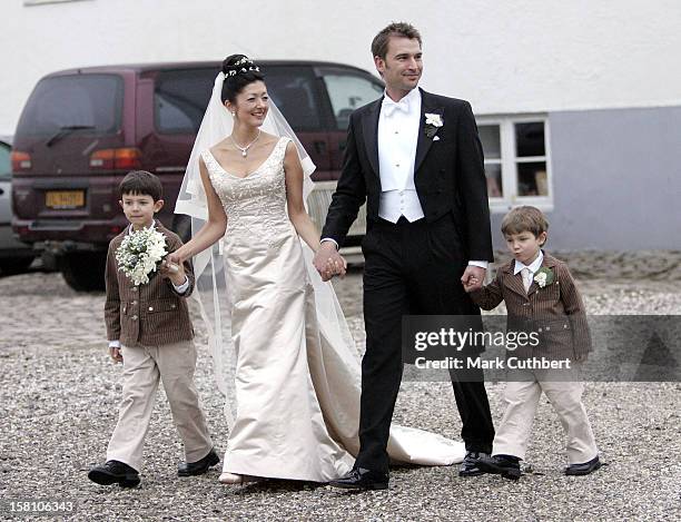 Prince'S Nikolai & Felix Of Denmark Attend The Wedding Of Princess Alexandra Of Denmark & Martin Jorgensen At Egede Church In Fakse Near Copengagen. .