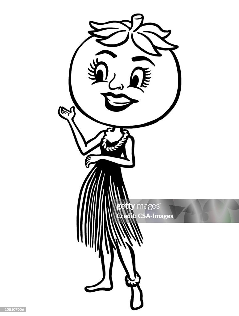 Tomato Head Lady in Hula skirt