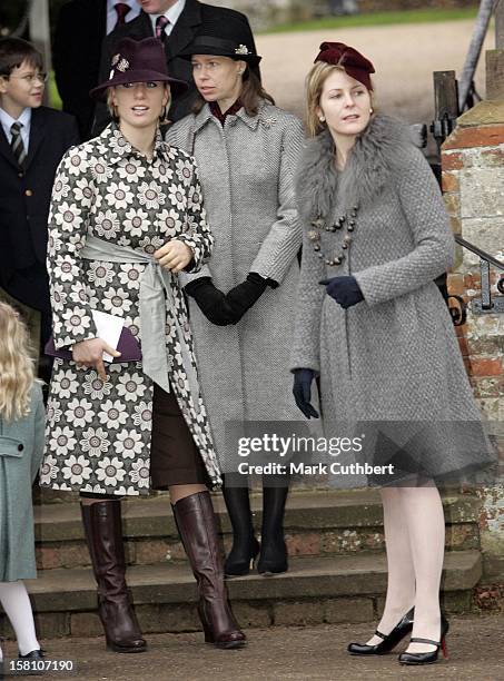 Zara Phillips, Lady Sarah Chatto & Viscountess Linley Attend The Christmas Day Service At Sandringham Church. .