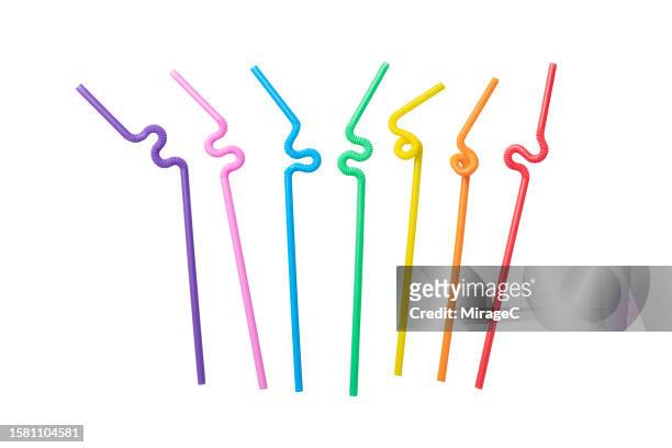 curved colorful plastic drinking straws isolated on white - drinking straw 個照片及圖片檔