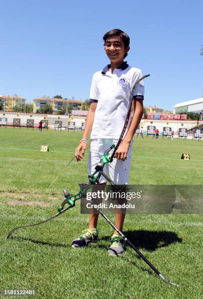 File photo dated July 06, 2013 shows Turkish archer Mete Gazoz poses for a photo during the 'Youth and Stars Archery Turkiye Championship' organized...