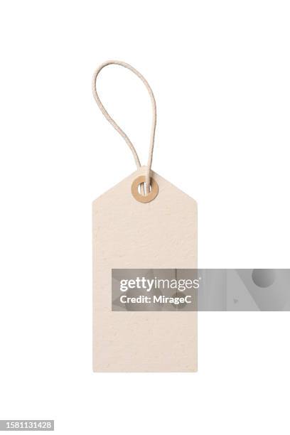 paper price label with rope isolated on white - étiqueter photos et images de collection