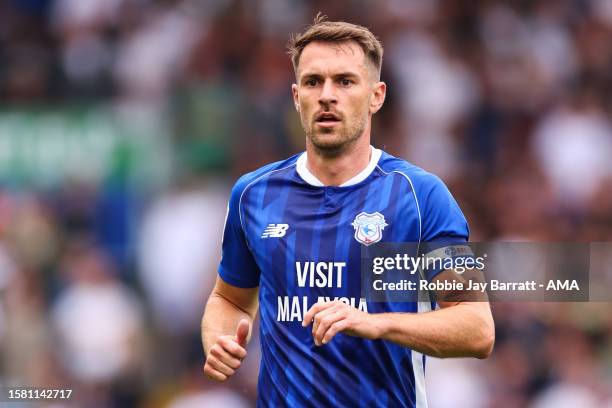 Aaron Ramsey of Cardiff City during the Sky Bet Championship match between Leeds United and Cardiff City at Elland Road on August 6, 2023 in Leeds,...