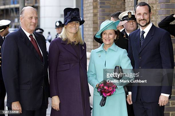 King Harald, Queen Sonja, Crown Prince Haakon & Crown Princess Mette-Marit Of Norway Visit The United Kingdom.Lunch On The Royal Yacht Norge. .