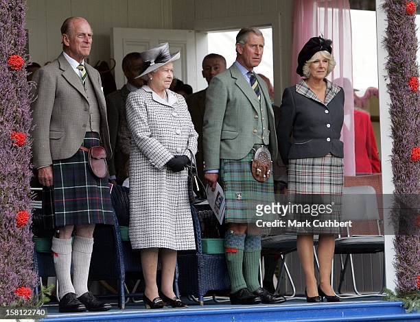 Queen Elizabeth, The Duke Of Edinburgh, The Prince Of Wales & The Duchess Of Cornwall Attend The 2006 Braemar Gathering, Scotland. .