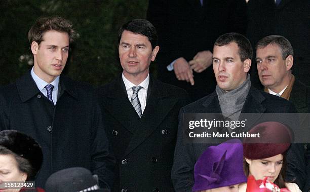 Prince William, Tim Laurence, Peter Phillips & The Duke Of York Attend The Christmas Day Service At Sandringham Church. .